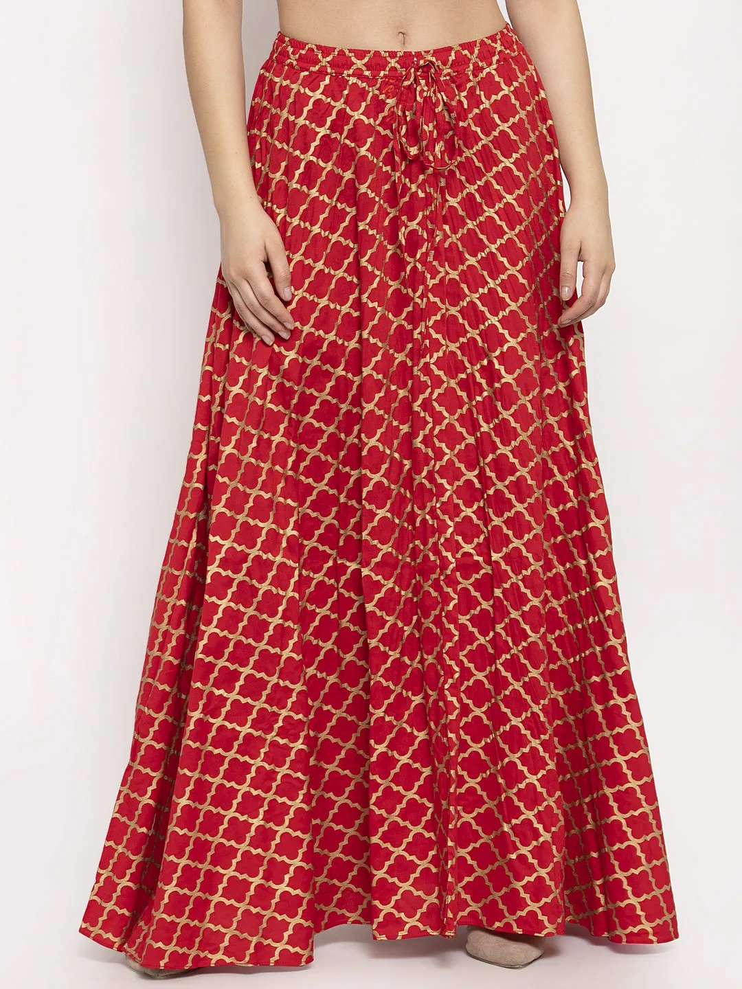 Women'S Red Printed Rayon Skirt