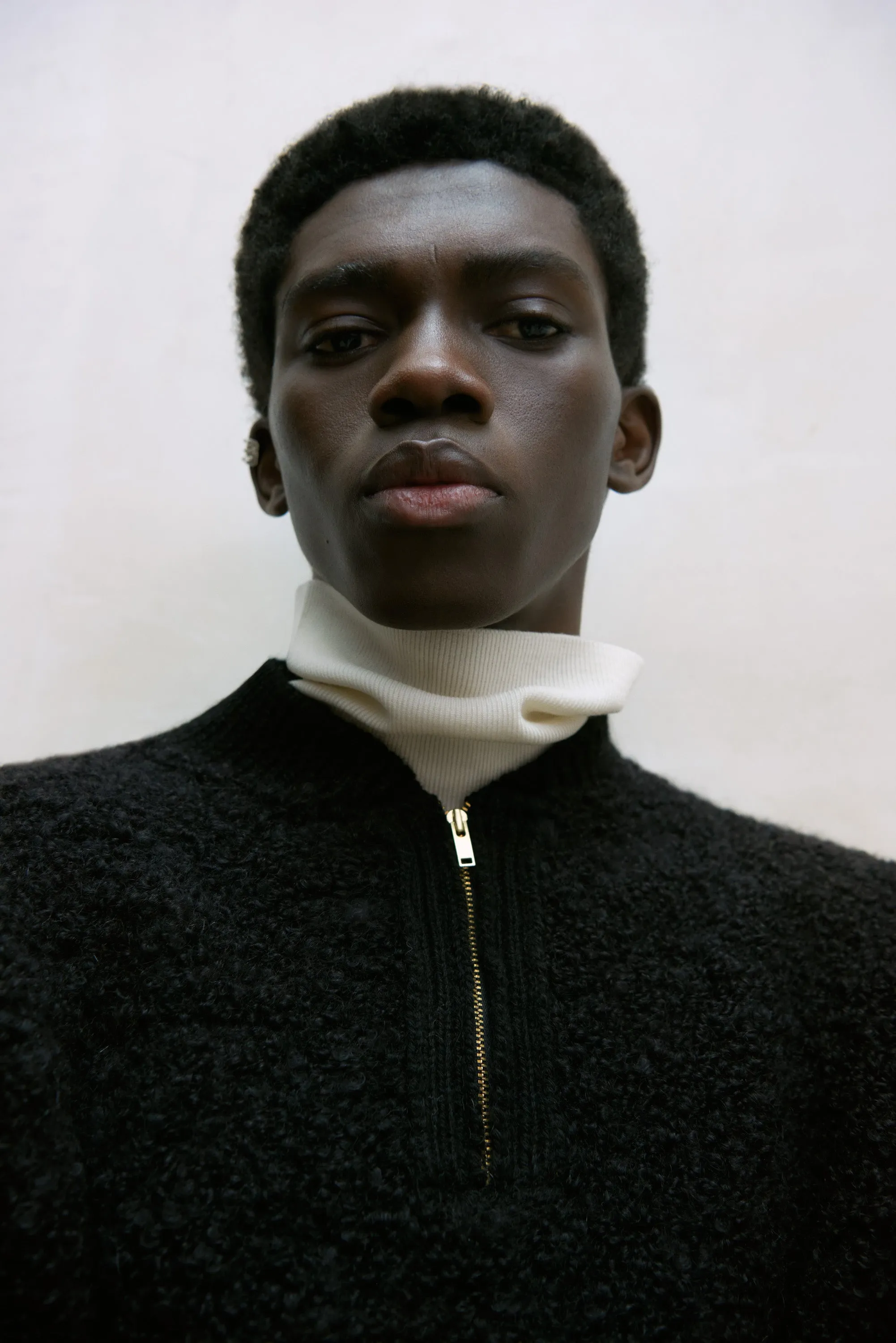 Wool and Mohair Polo Sweater, Black, Size 1