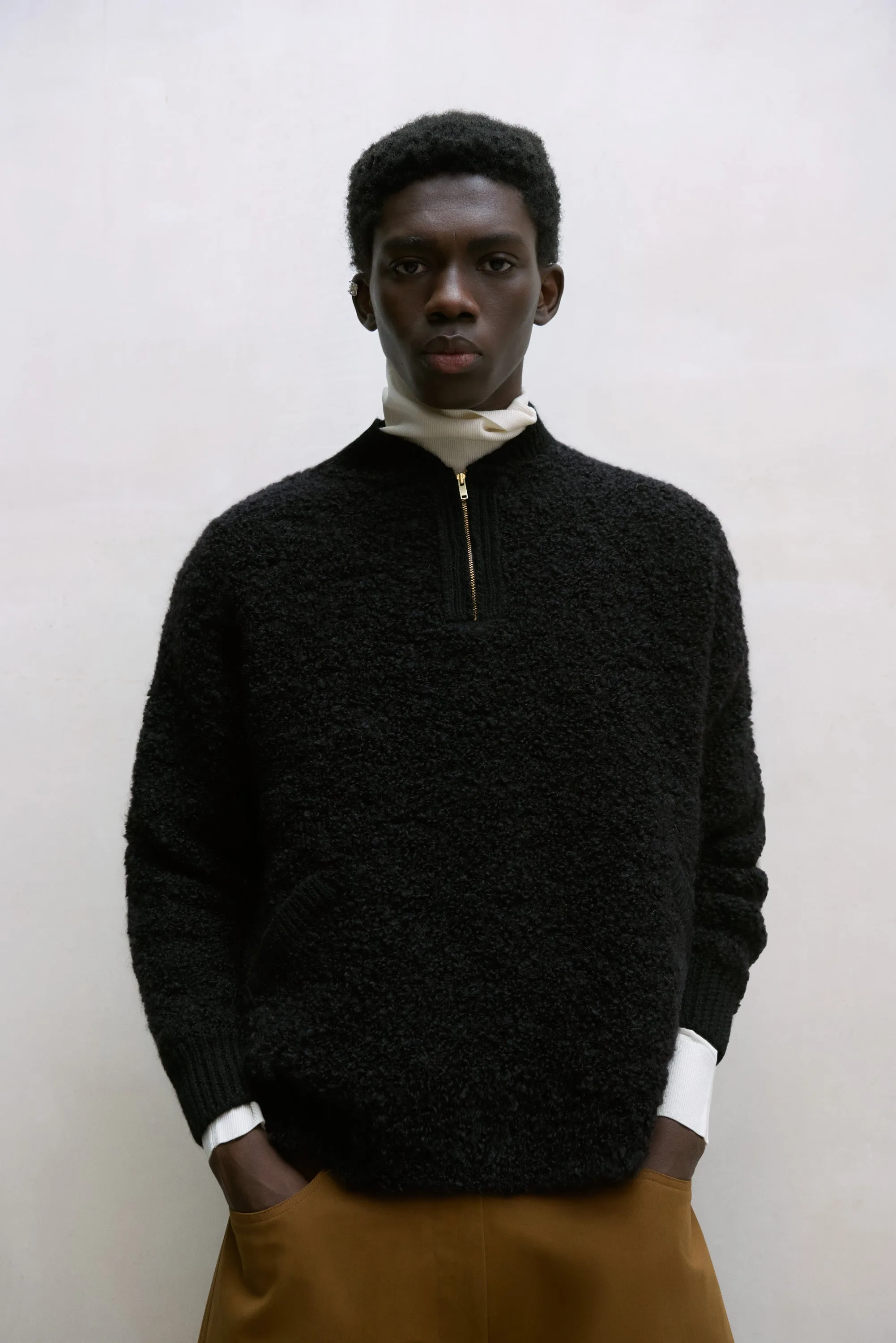 Wool and Mohair Polo Sweater, Black, Size 1